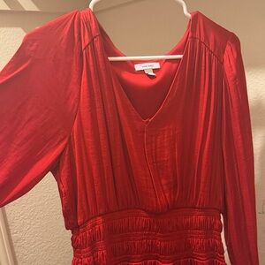 Nine West Bright Red V-Neck Long Sleeve Dress